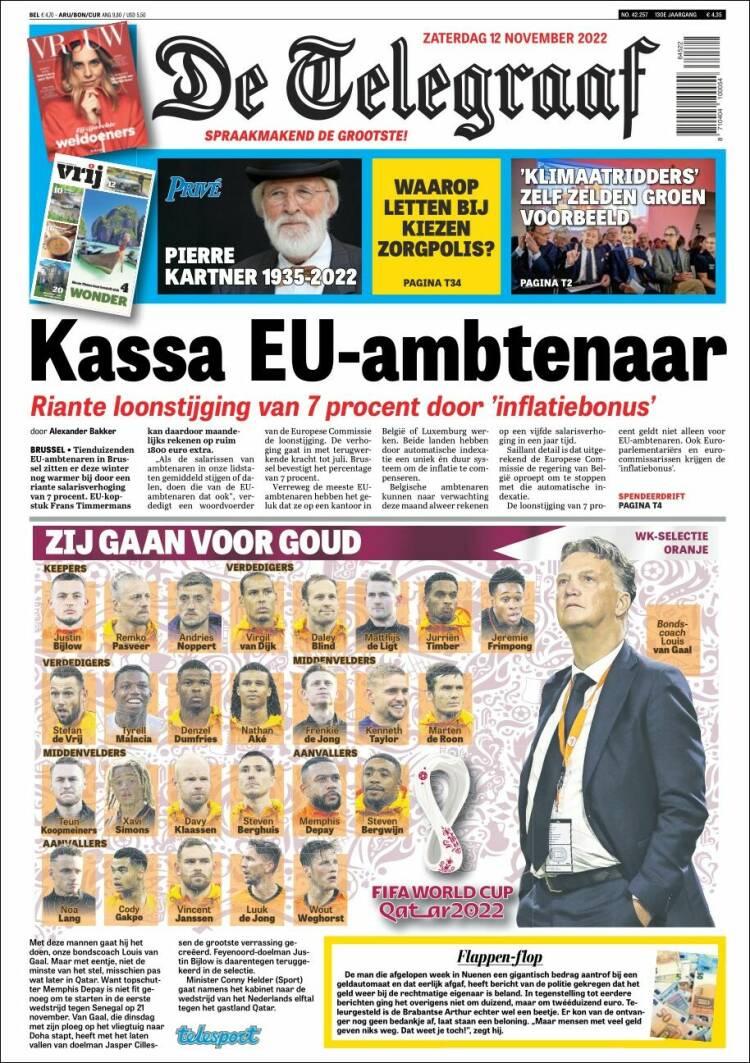 Portada de De Telegraaf (Pa&iacute;ses Bajos)