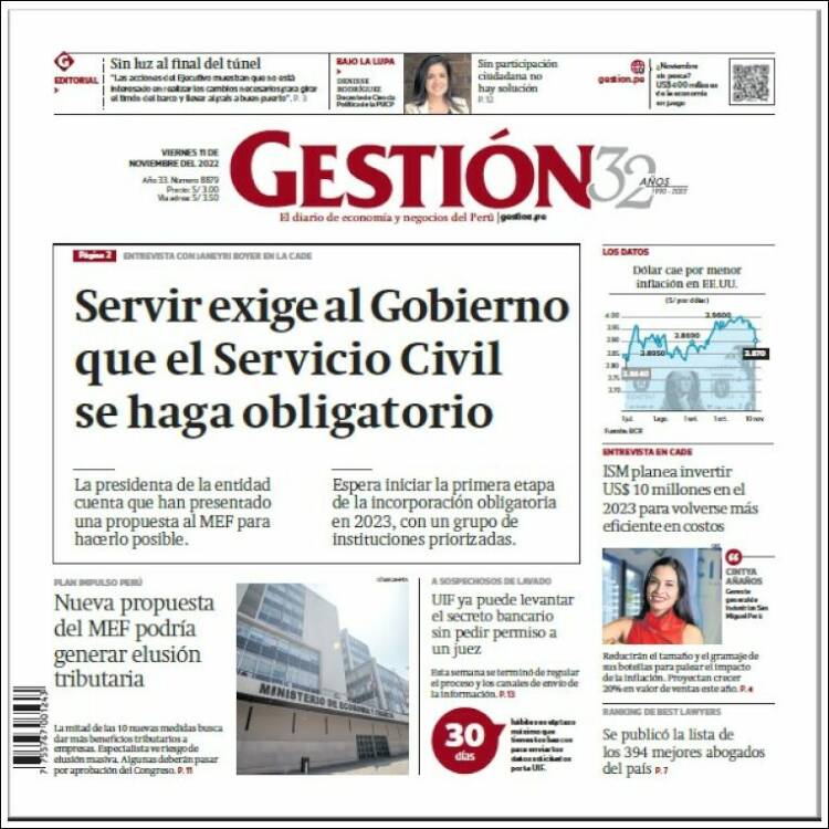 Portada de Diario Gestión (Per&uacute;)