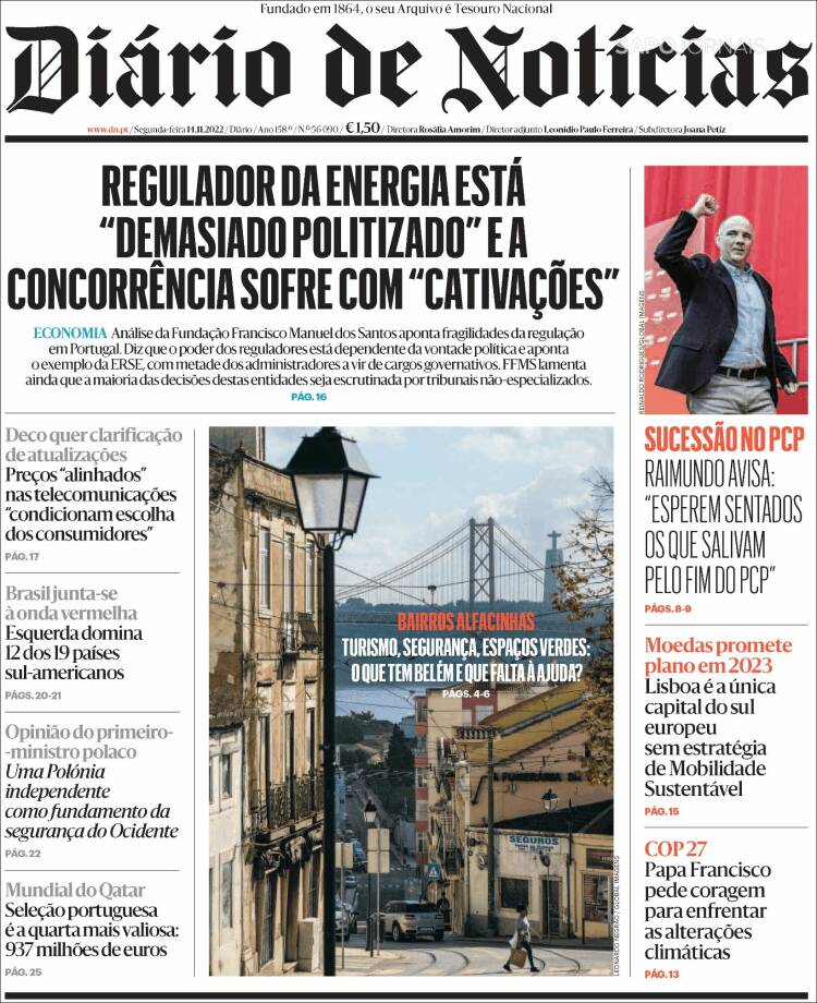 Portada de Diário de Noticias (Portugal)