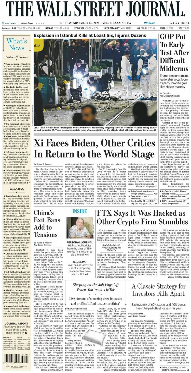 Portada de Wall Street Journal (États-Unis)