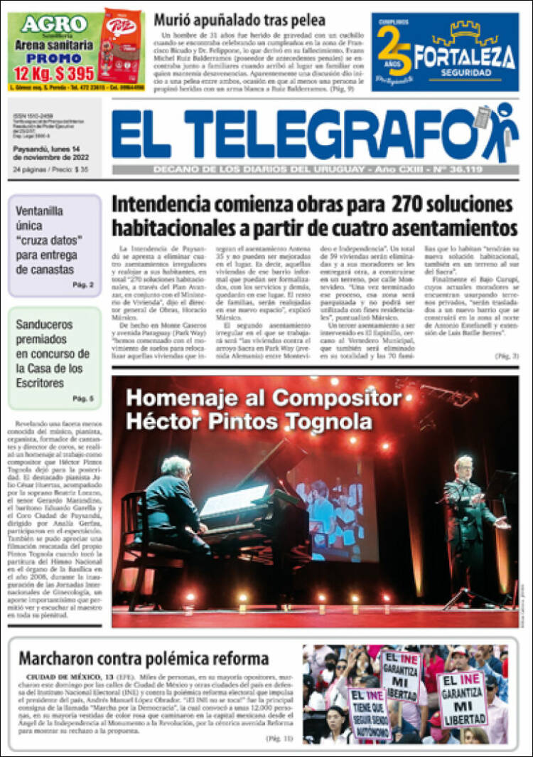 Portada de El Telégrafo (Uruguay)