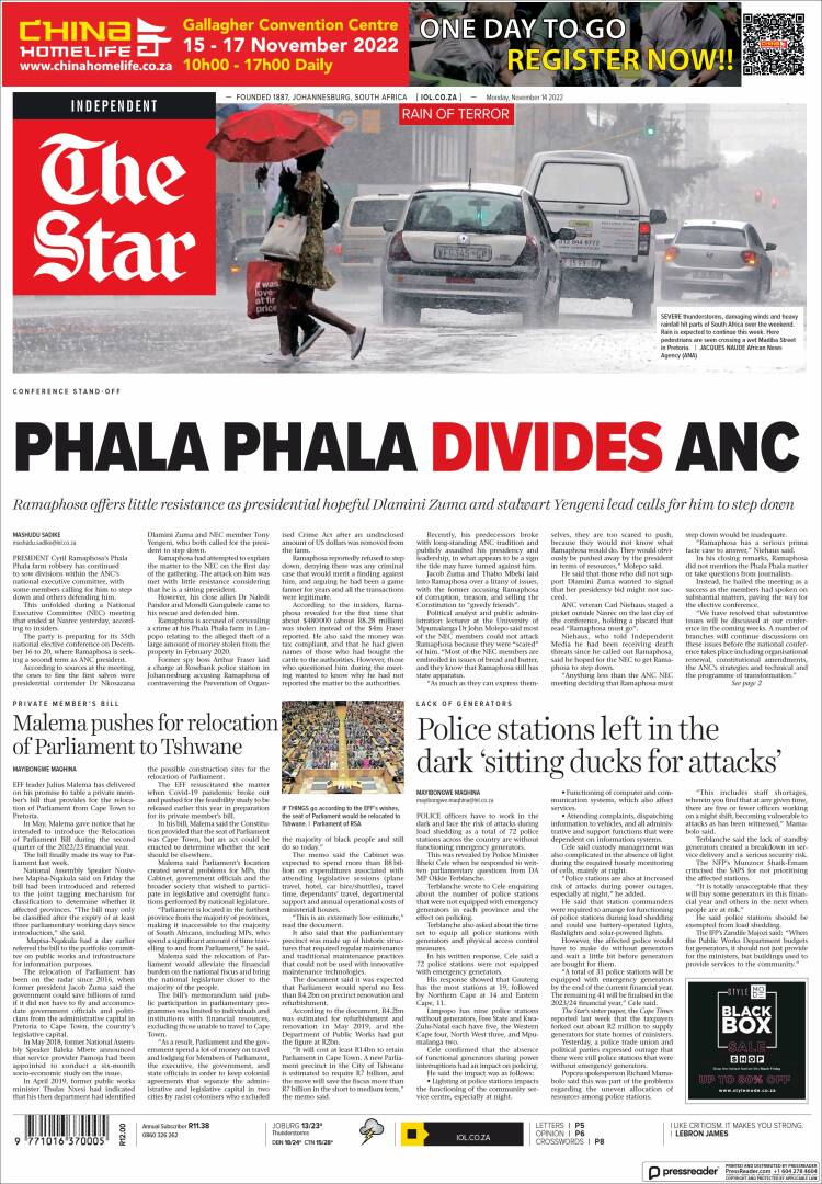 Portada de The Star (Sud&aacute;frica)