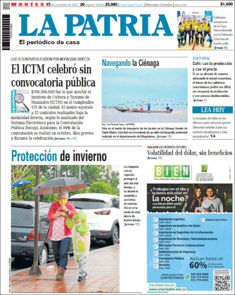 Portada de La Patria (Colombia)