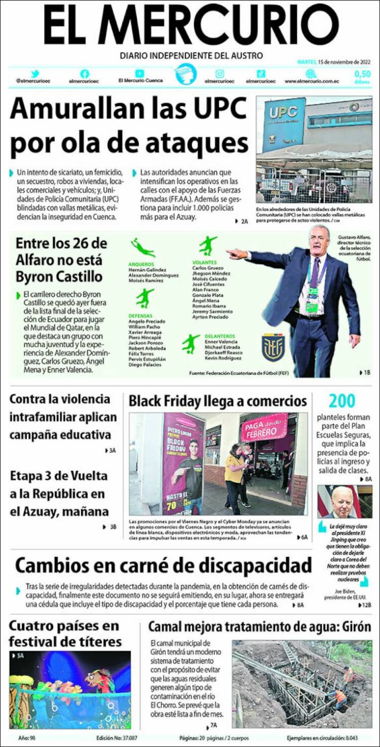 Portada de Diario El Mercurio (Ecuador)
