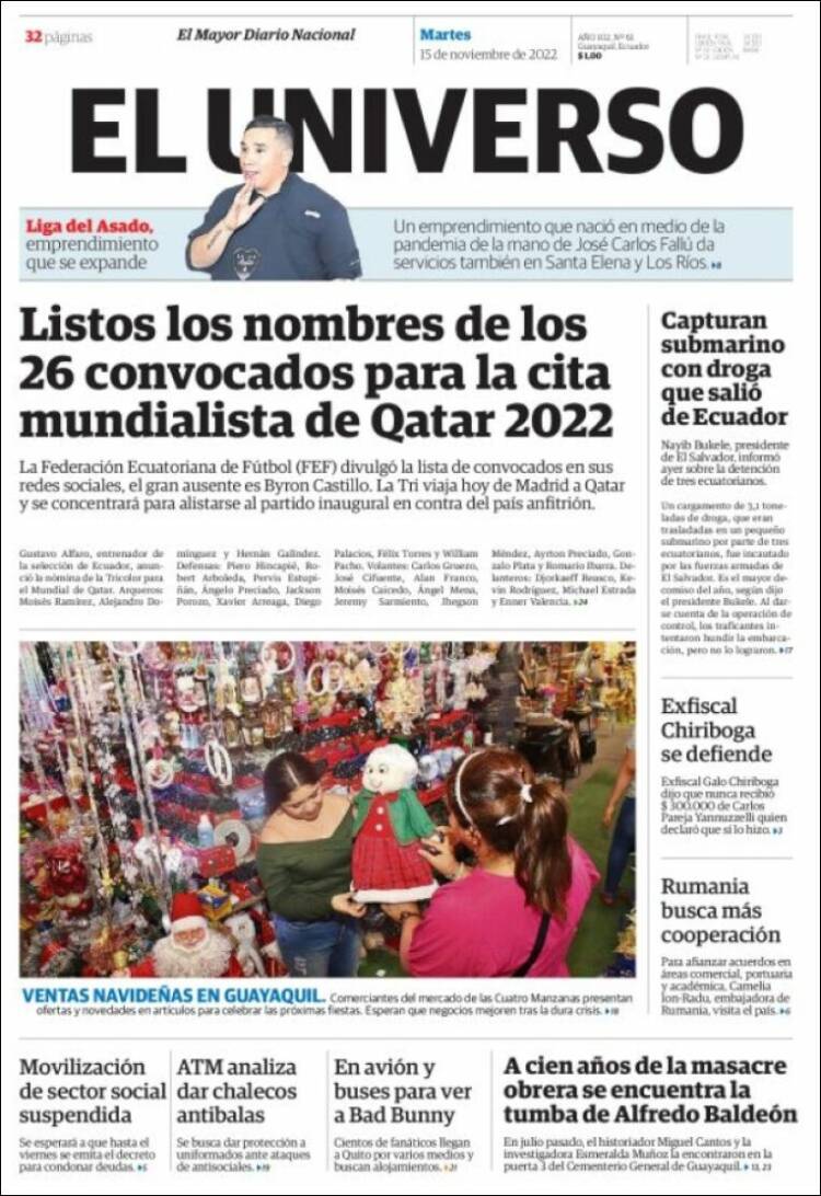 Portada de El Universo - Ecuador (Ecuador)