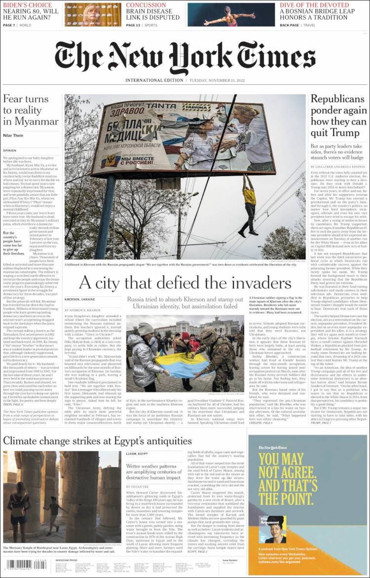 Portada de International New York Times (Europa)
