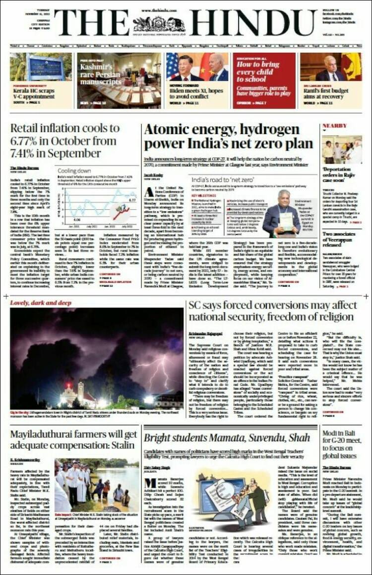 Portada de The Hindu (India)