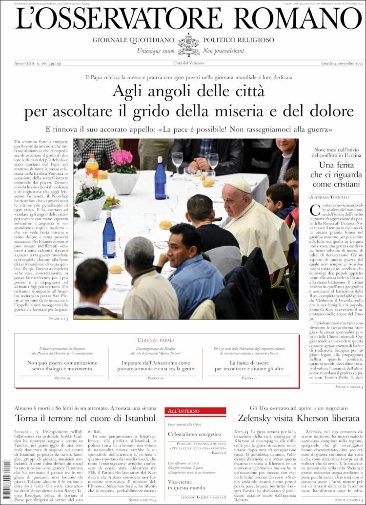 Portada de L'Osservatore Romano (Italia)