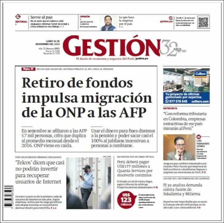 Portada de Diario Gestión (Perú)