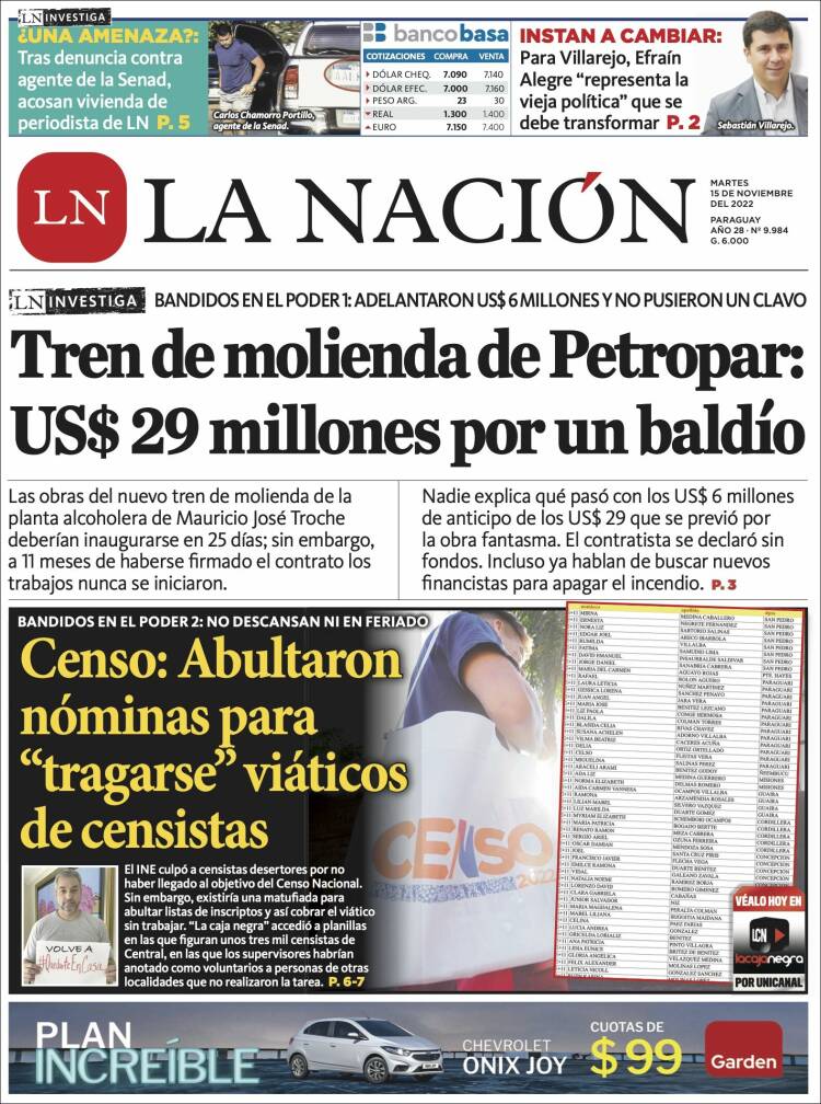 Periódico La Nación Paraguay Periódicos De Paraguay Edición De Martes 15 De Noviembre De