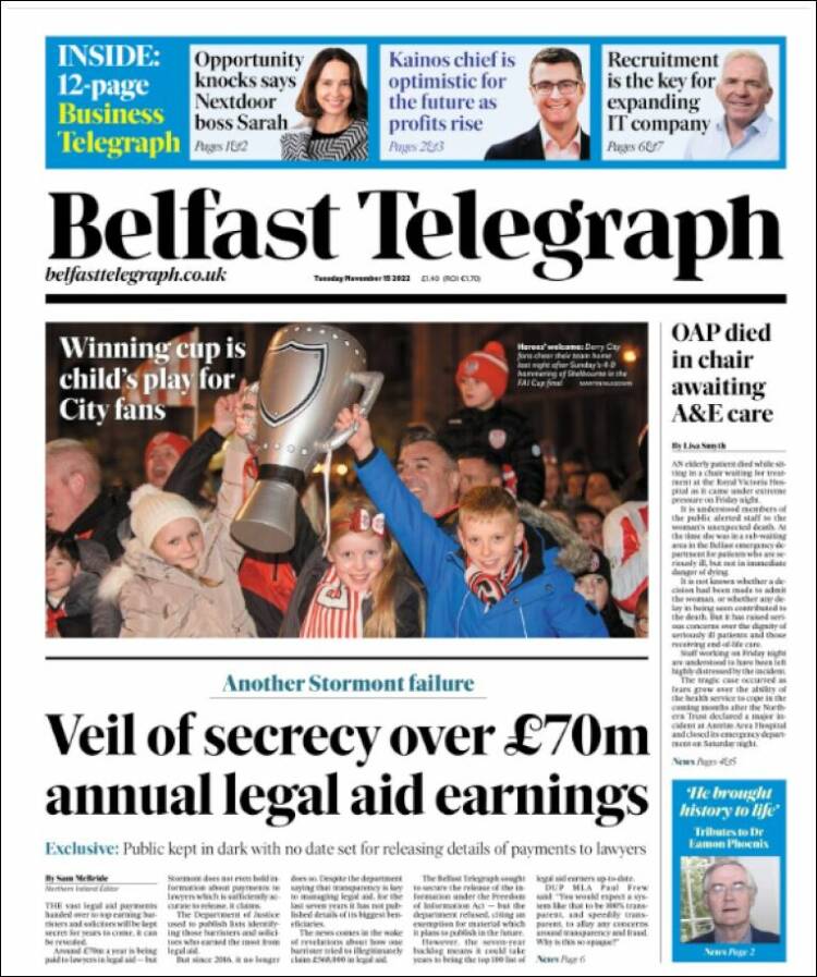 Portada de Belfast Telegraph (United Kingdom)