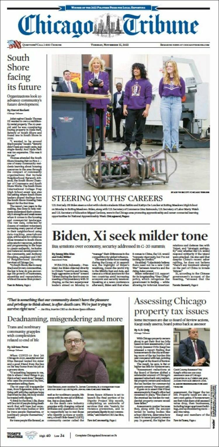 Portada de Chicago Tribune (USA)