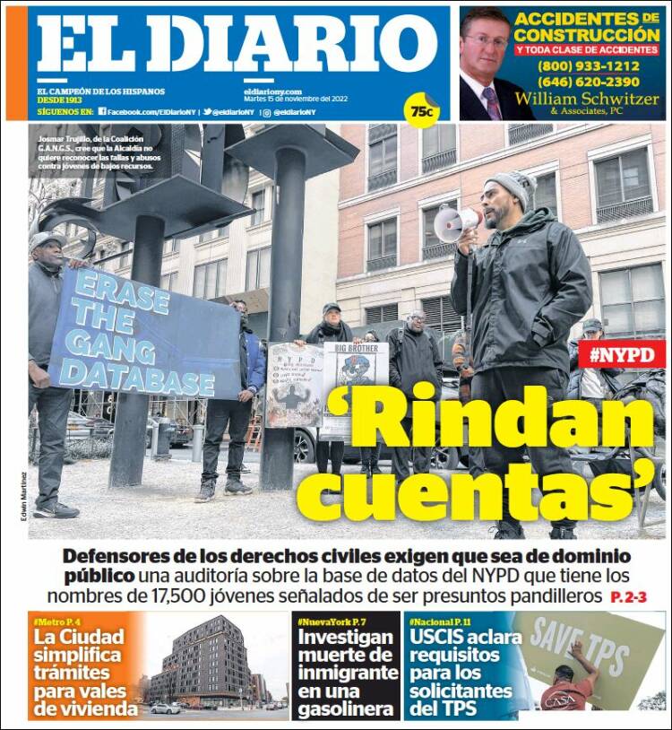 Portada de El Diario NY (USA)