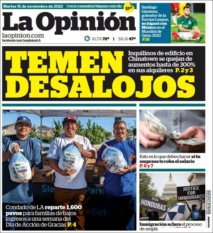 Portada de La Opinión (États-Unis)