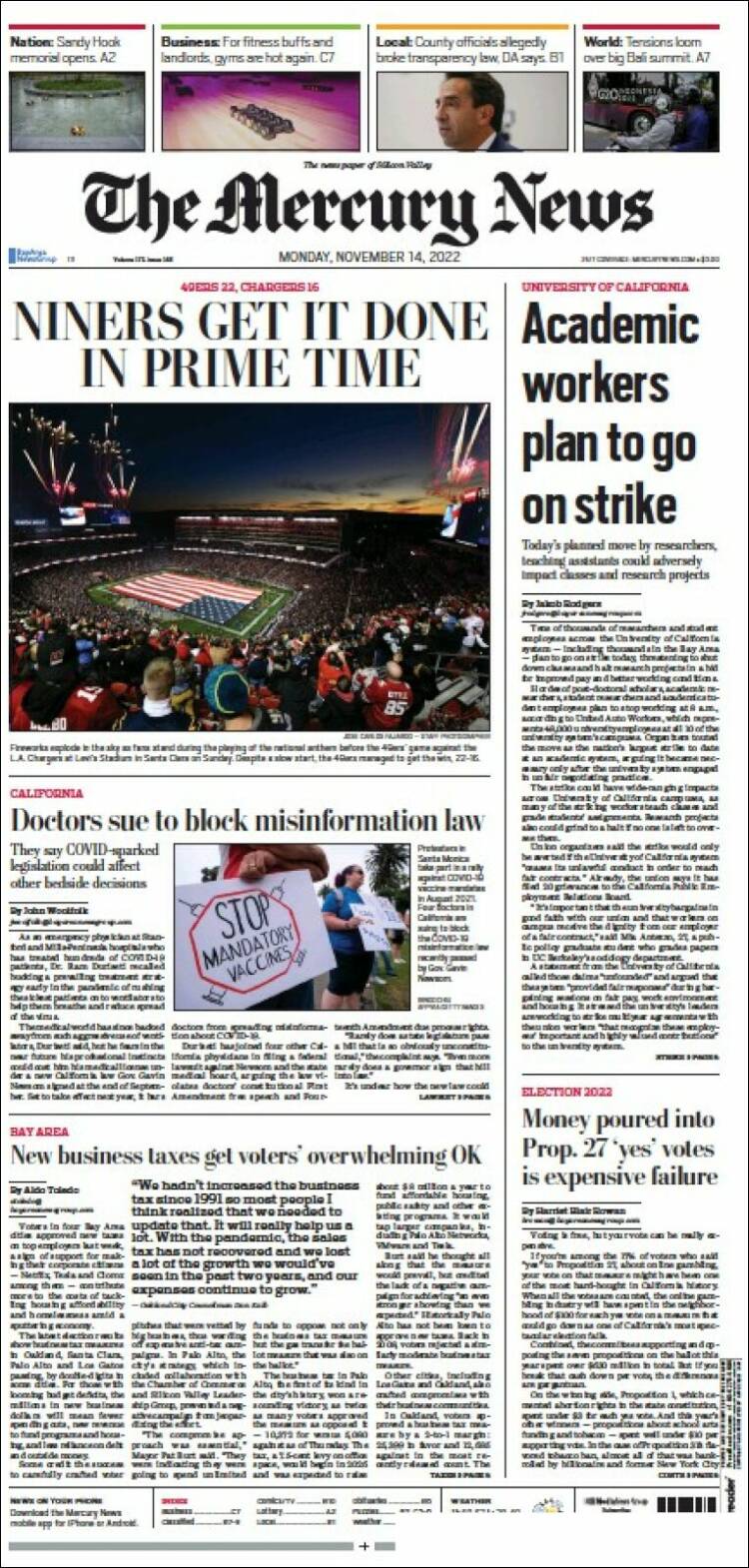 Portada de San Jose Mercury News (USA)