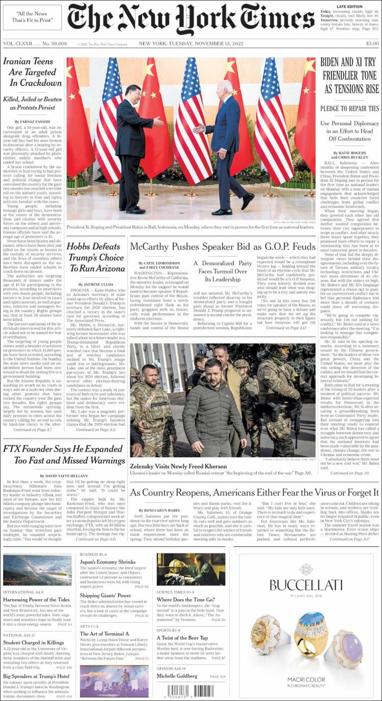 Portada de New York Times (États-Unis)