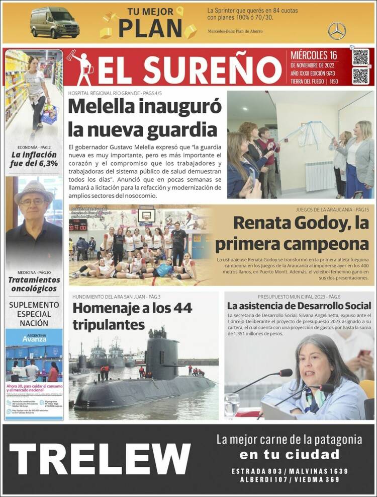 Portada de Diario El Sureño (Argentina)