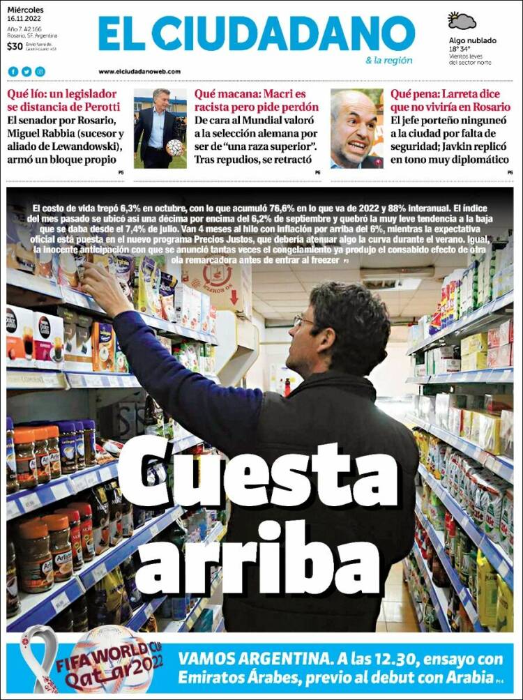 Portada de Diario El Ciudadano (Argentina)