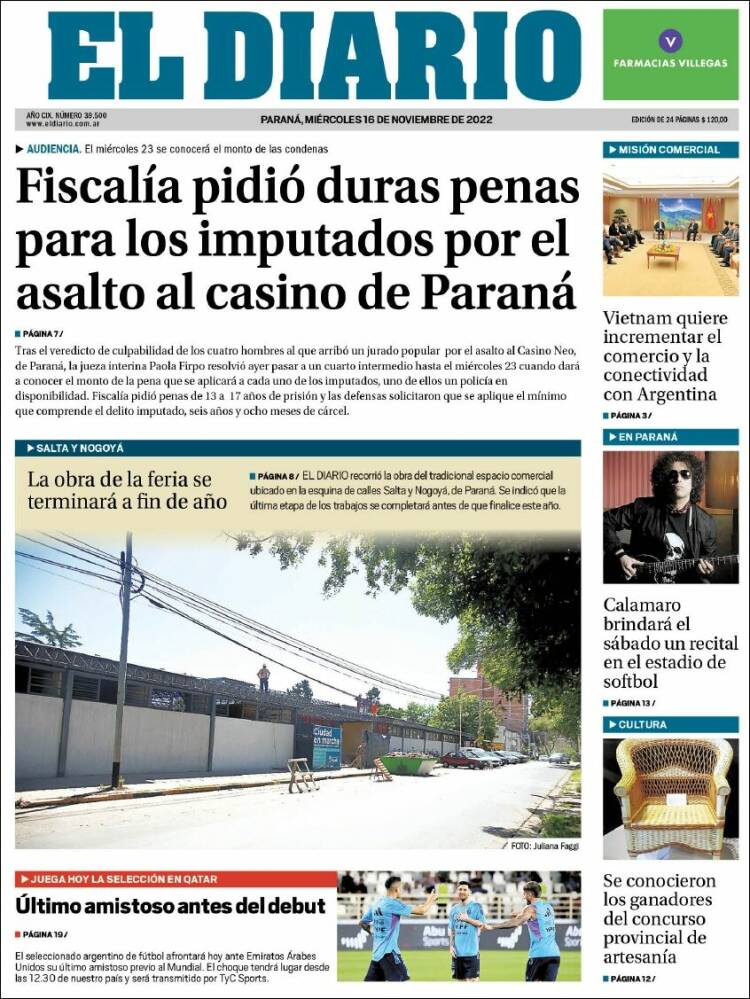 Portada de El Diario de Paraná (Argentina)