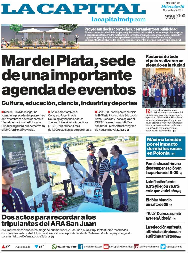 Portada de Diario La Capital - Mar del Plata (Argentina)