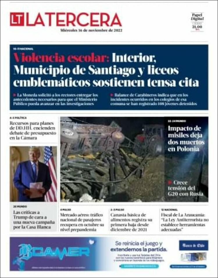 Portada de La Tercera (Chile)