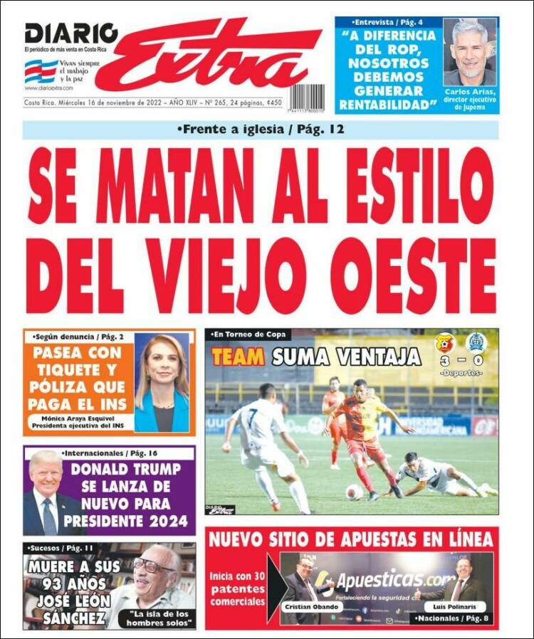 Portada de Diario Extra (Costa Rica)