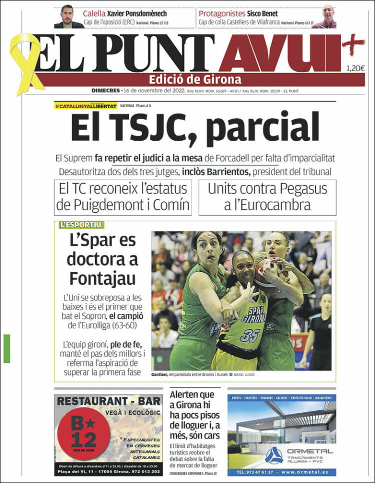 Portada de El Punt Avui - Girona (Spain)