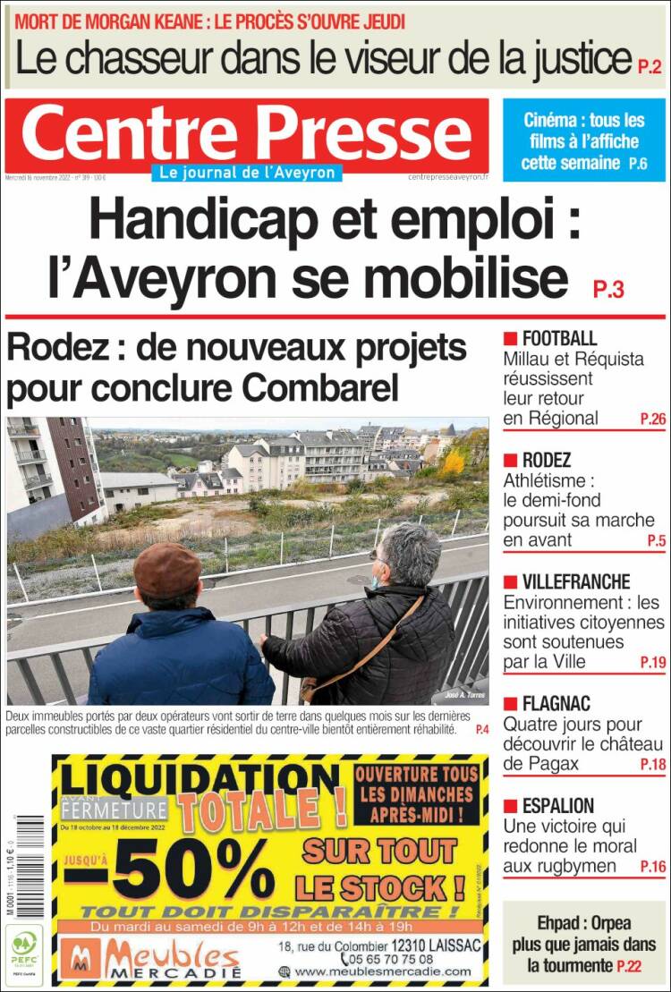 Portada de Centre Presse (Francia)