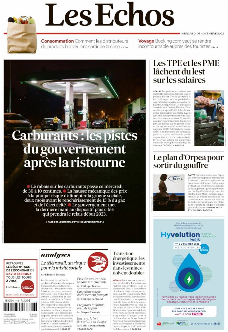 Portada de Les Echos (France)