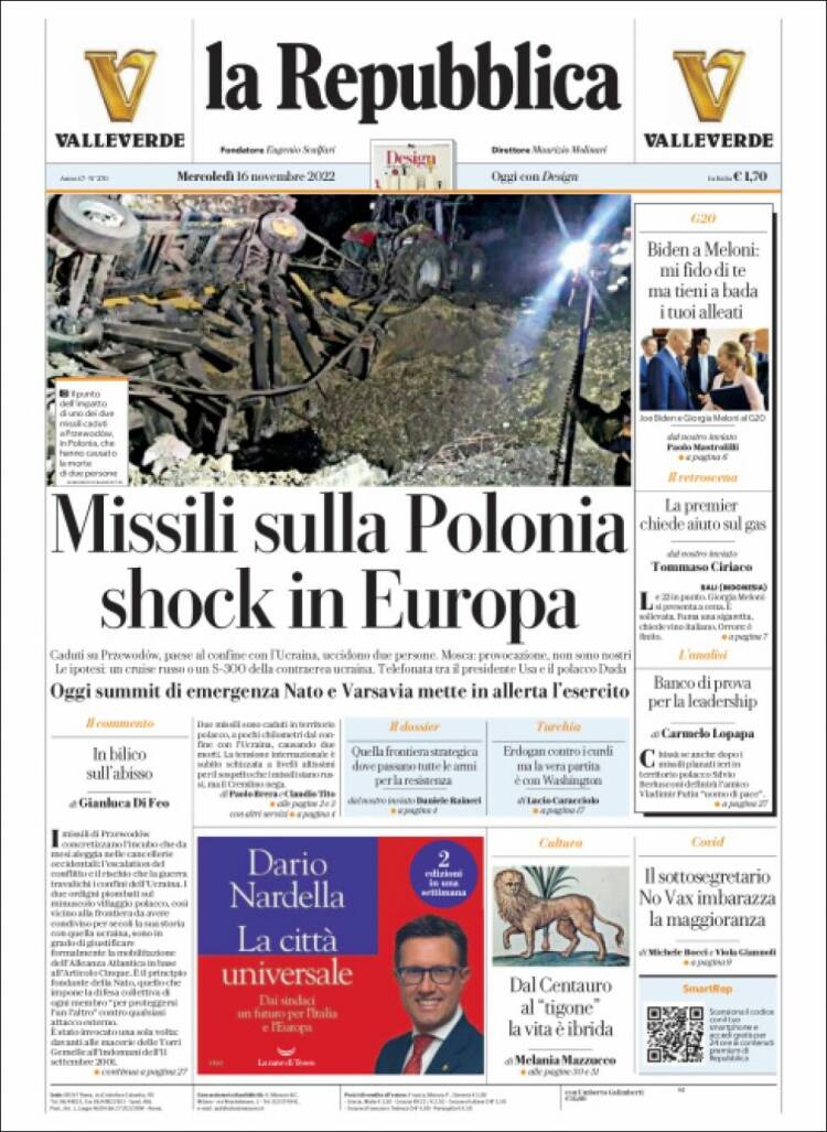 Portada de La Repubblica (Italy)