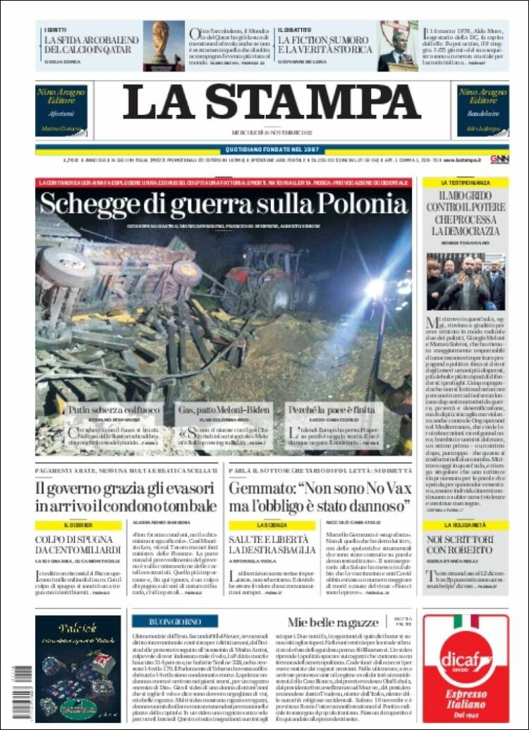 Portada de La Stampa (Italy)