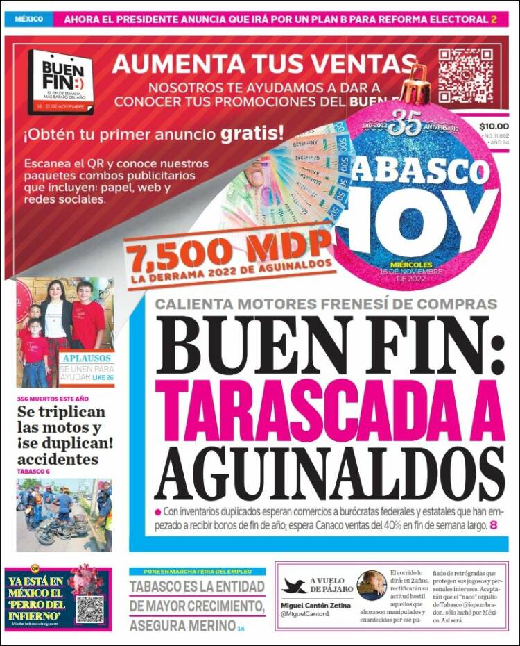 Portada de Tabasco Hoy (México)