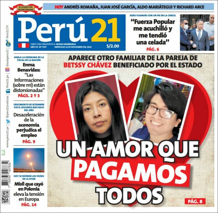 Portada de Perú 21 (Perú)