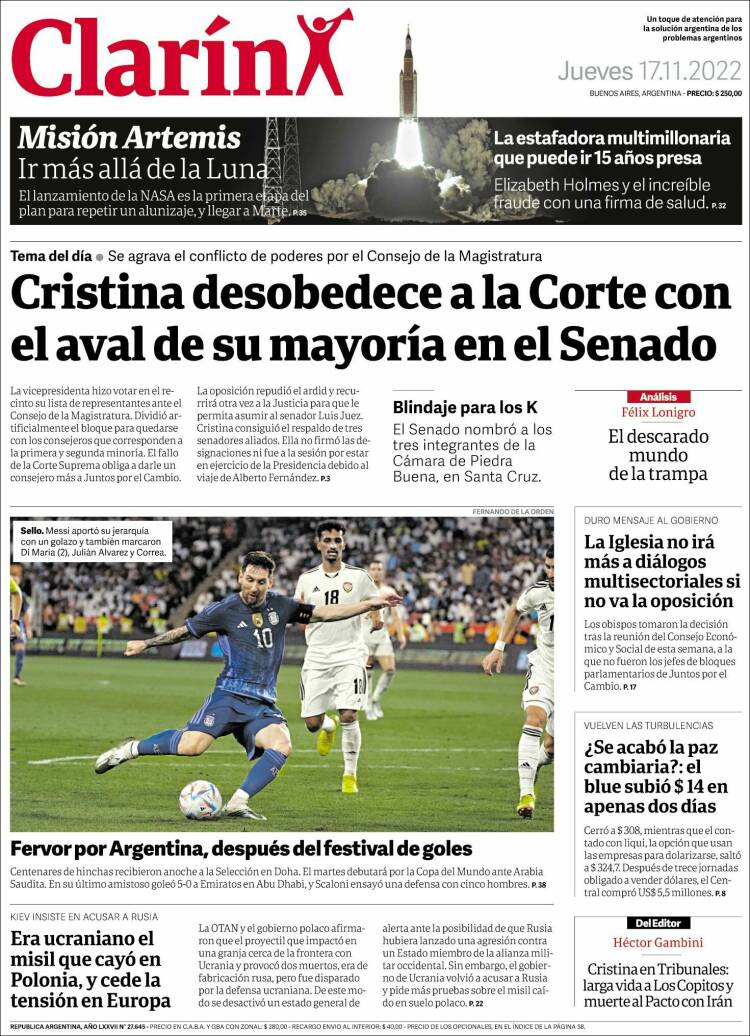 Portada de Clarín (Argentina)