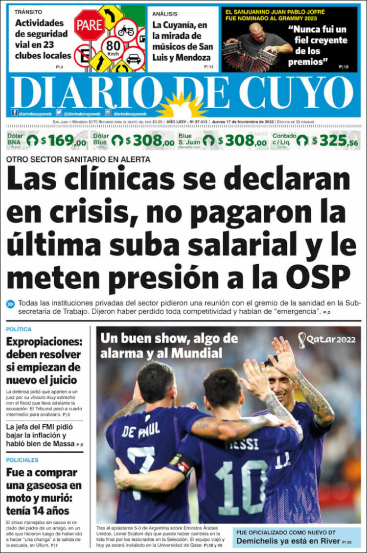 Portada de Diario de Cuyo (Argentina)