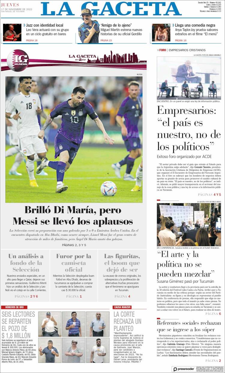 Portada de La Gaceta (Argentina)