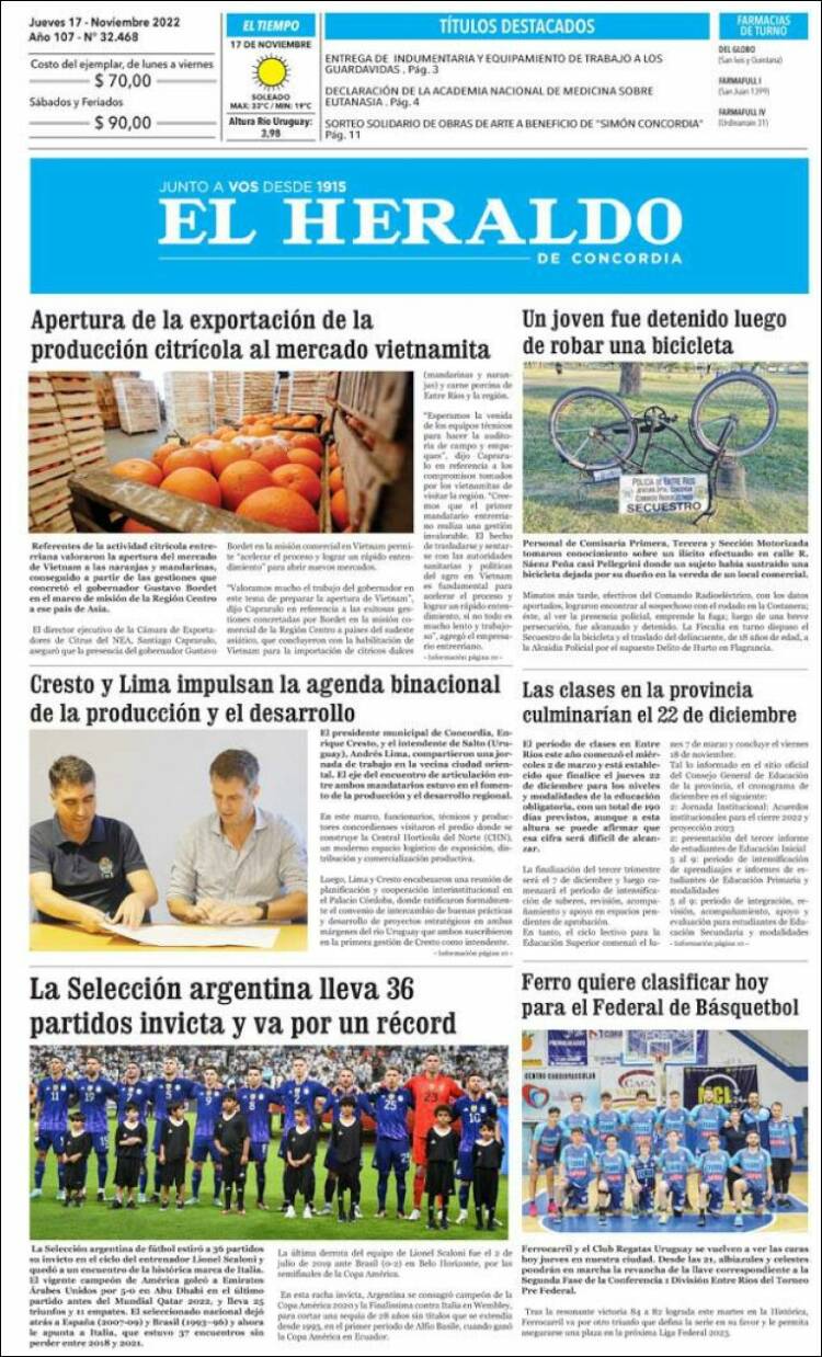 Portada de El Heraldo de Concordia (Argentina)