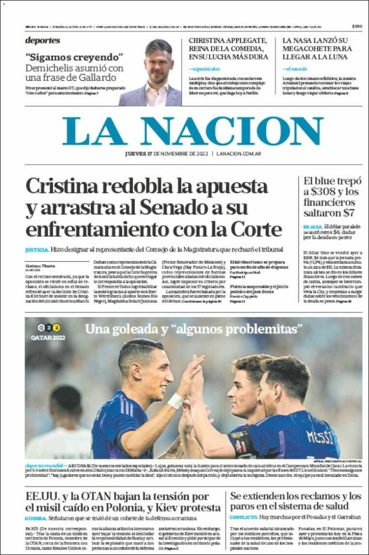 Portada de La Nación (Argentina)