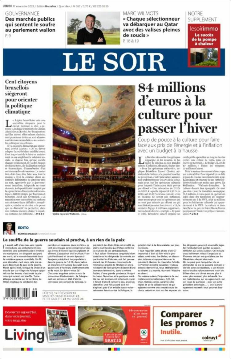 Portada de Le Soir (B&eacute;lgica)