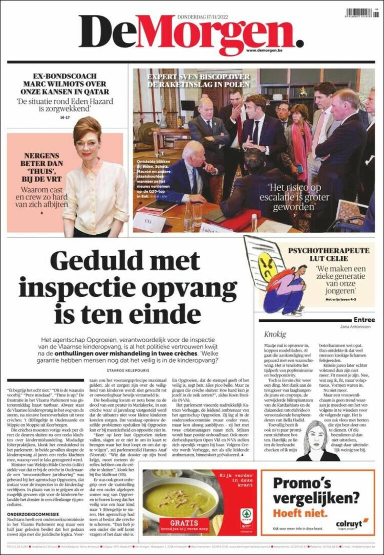 Portada de De Morgen (B&eacute;lgica)