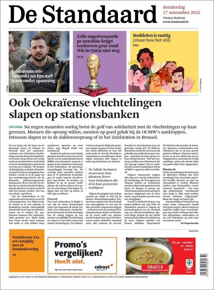 Portada de De Standaard (B&eacute;lgica)