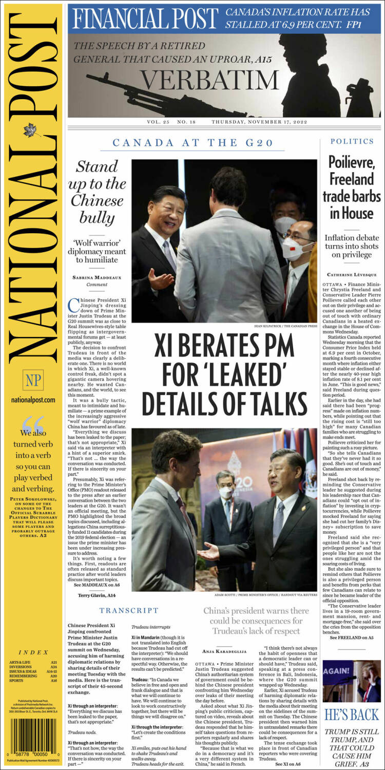 Portada de The National Post (Canada)