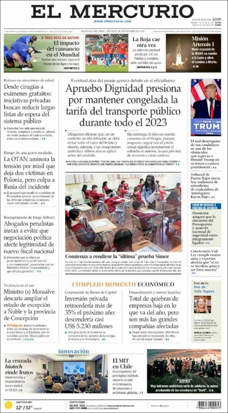 Portada de El Mercurio (Chile)