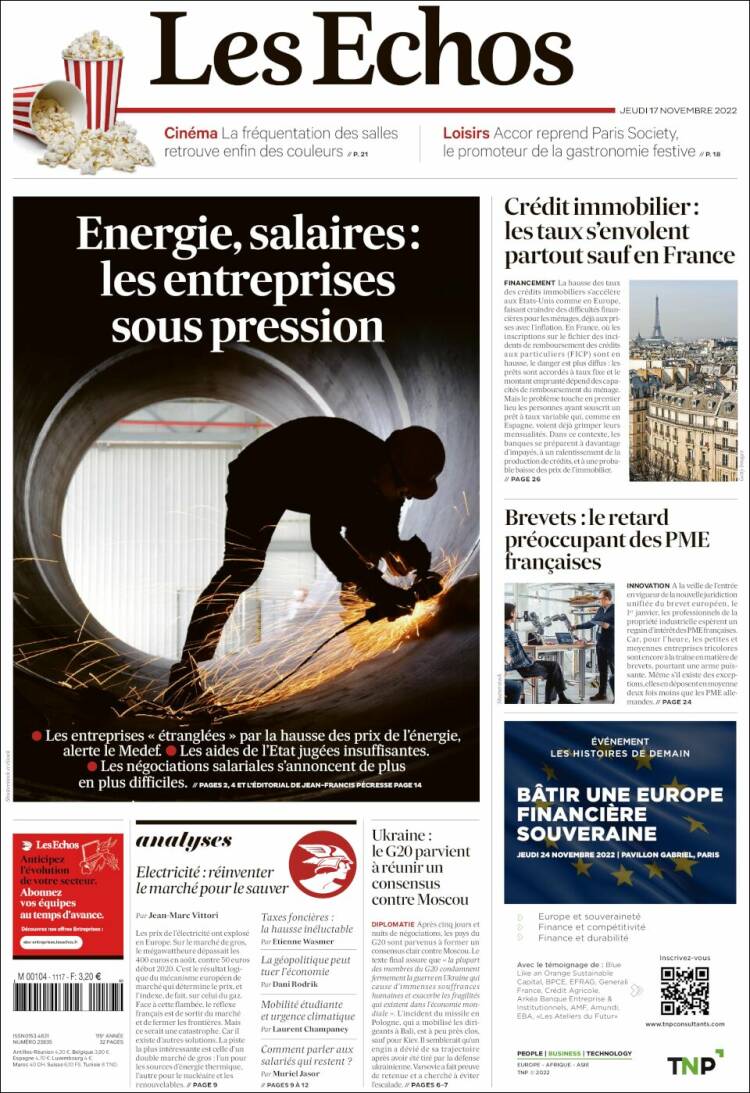 Portada de Les Echos (Francia)