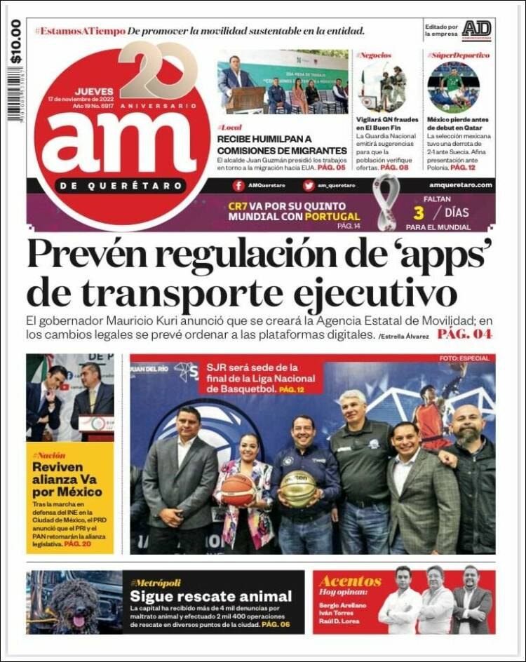 Periódico Am Querétaro México Periódicos De México Edición De Jueves 17 De Noviembre De