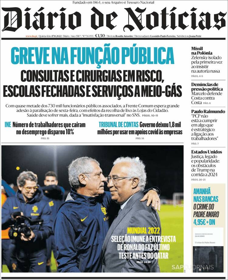 Portada de Diário de Noticias (Portugal)