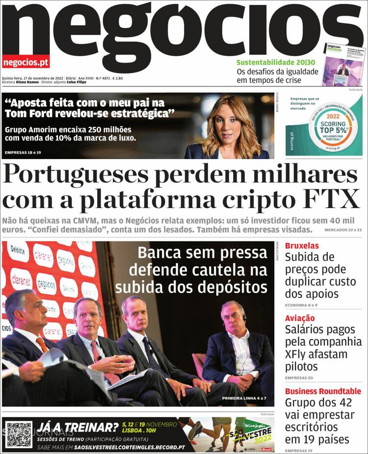 Portada de Jornal de Negócios (Portugal)