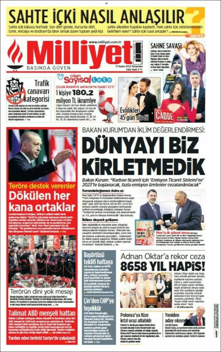 Portada de Milliyet (Turqu&iacute;a)