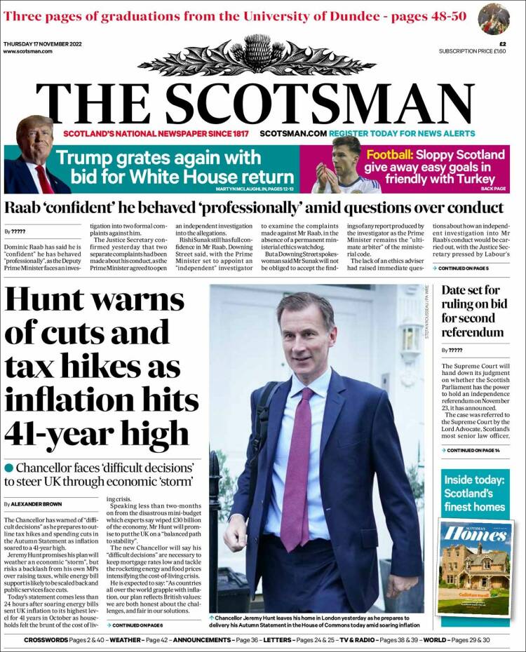 Portada de The Scotsman (Reino Unido)