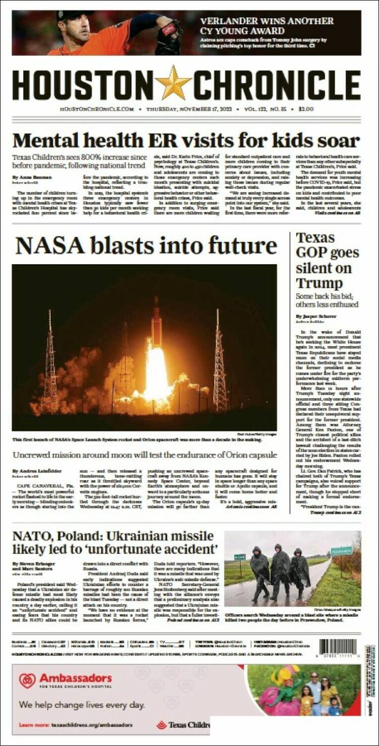 Portada de Houston Chronicle (USA)